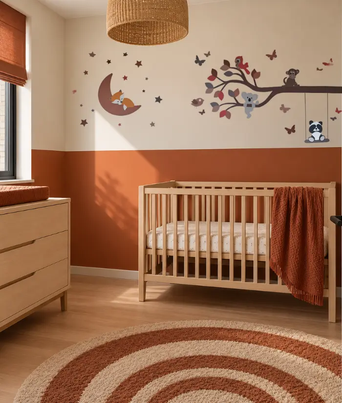 Terracotta babykamer met combi deal bosdiertjes
